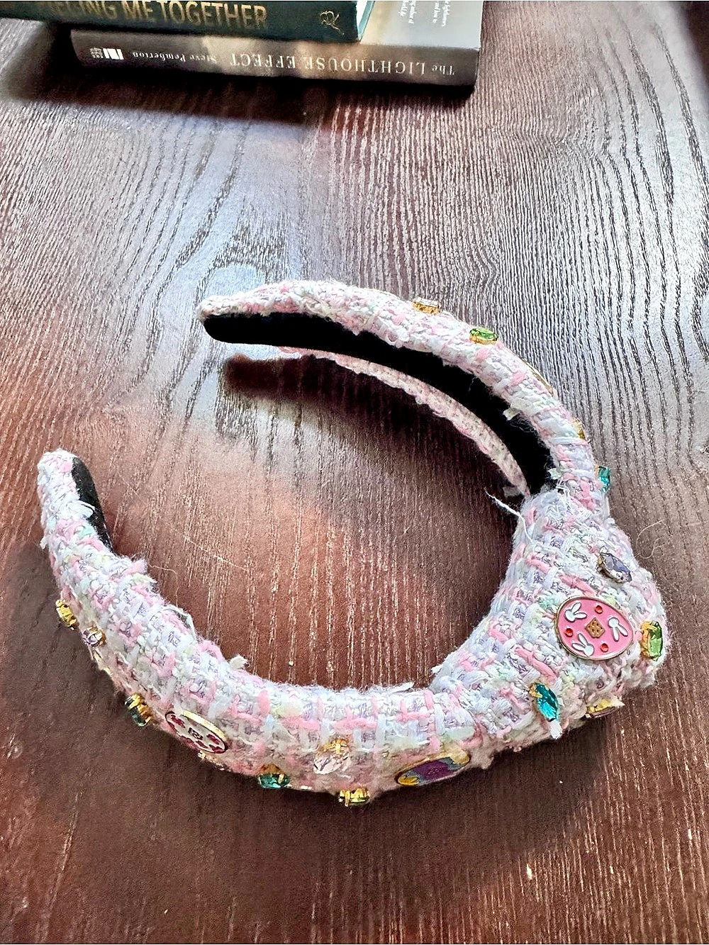 Brianna Cannon Embellished Easter Woven Headband in Pink & White Like New
